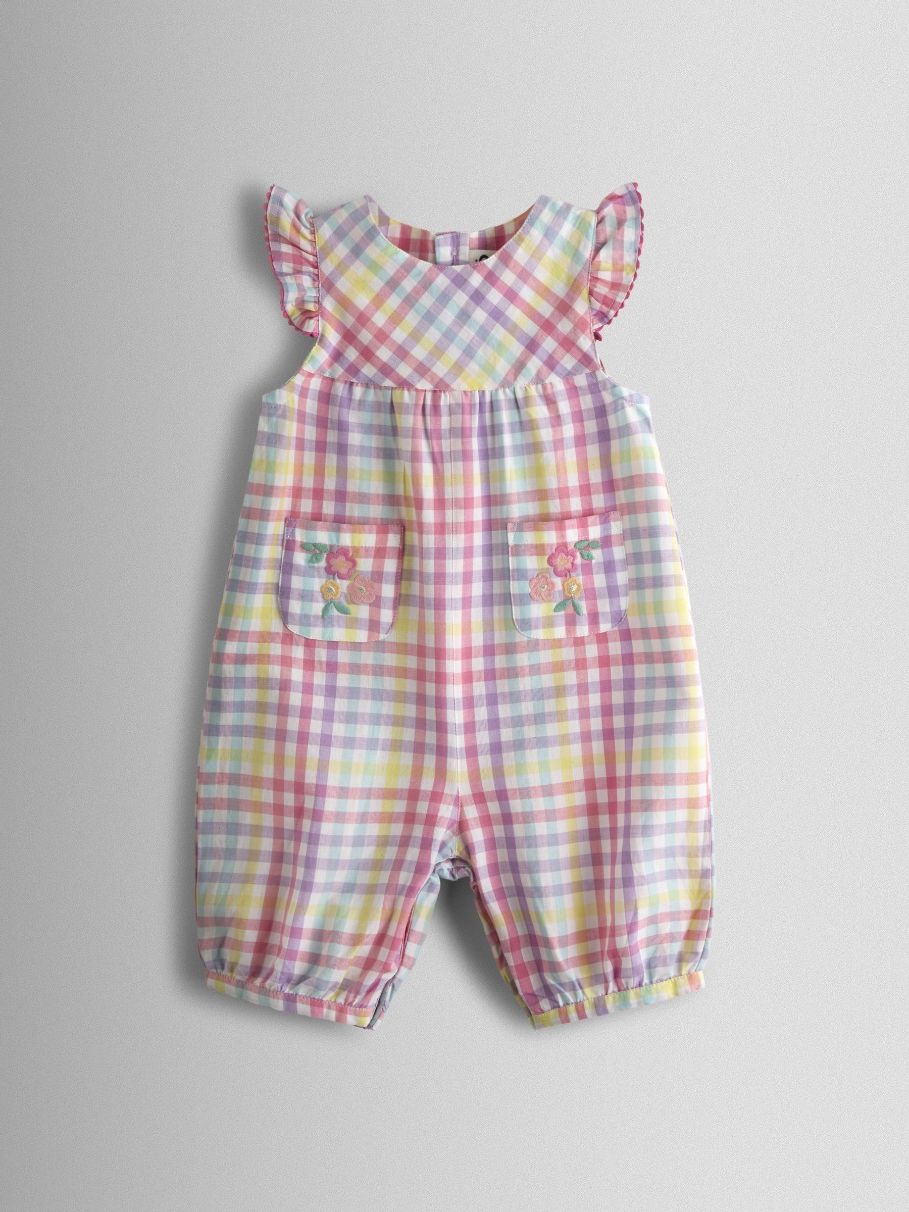 JoJo Maman Bébé Pink Ruffle Shoulder Romper