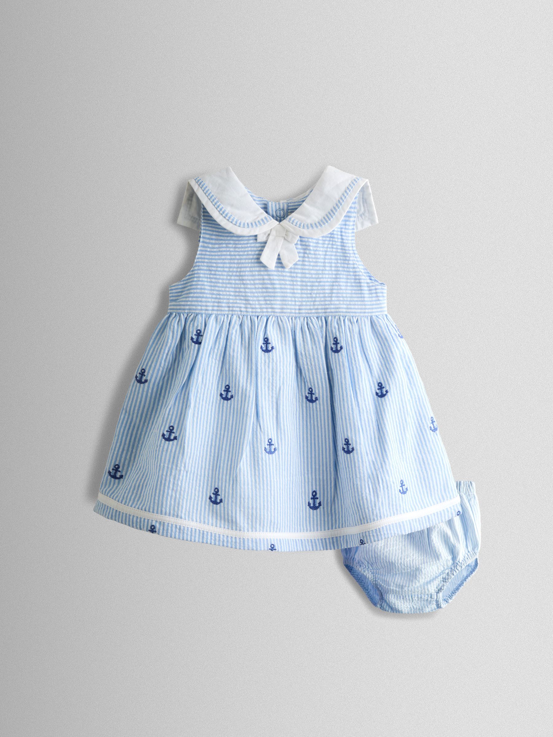JoJo Maman Bébé Blue Stripe Nautical Embroidered Sailor Baby Dress