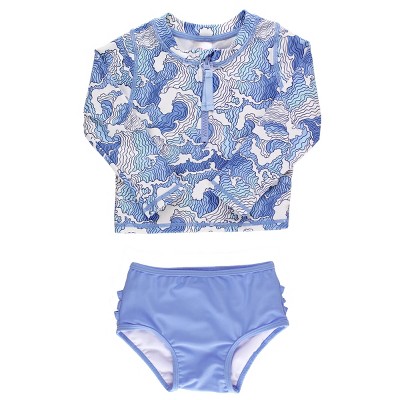 RuffleButts long sleeve zipper rash guard 2-piece