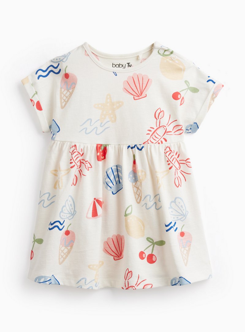 Tu White Holiday Print Short Sleeve Dress